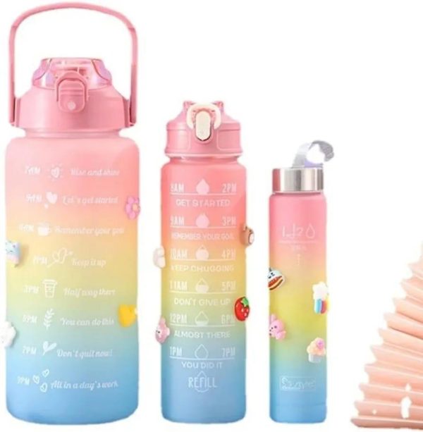 3 Pcs Water Bottles | Colorful Motivational Sports Water Bottle With Time Marker