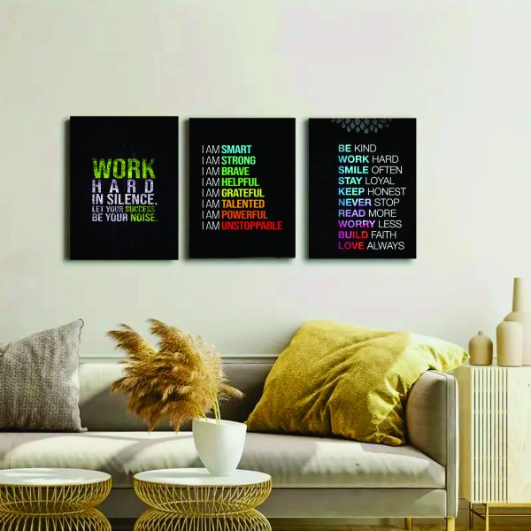 Set Of 3 Motivational Sticky Canvas Frames For Wall Decore / Sticky Phototiles