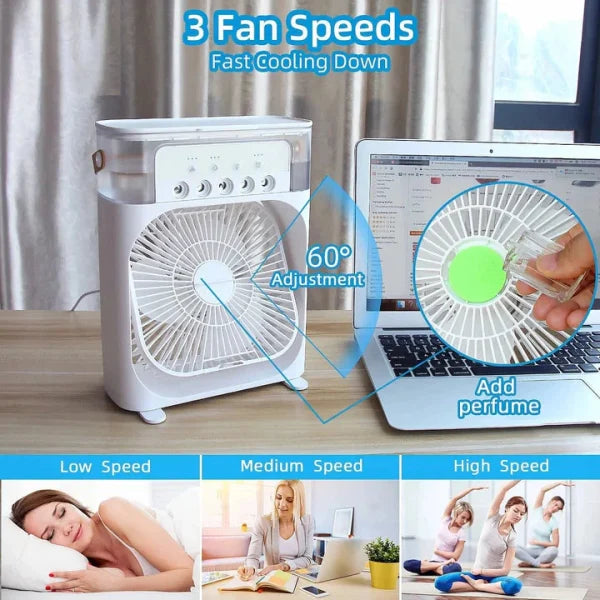 10 Inche Portable Air Conditioner Fan: Usb Electric Fan With Led Night Light, Fine Mist Water, And Humidifier Function