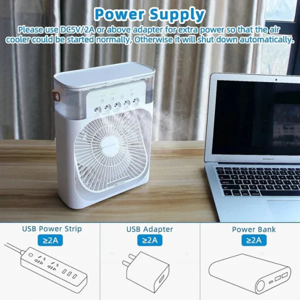 10 Inche Portable Air Conditioner Fan: Usb Electric Fan With Led Night Light, Fine Mist Water, And Humidifier Function