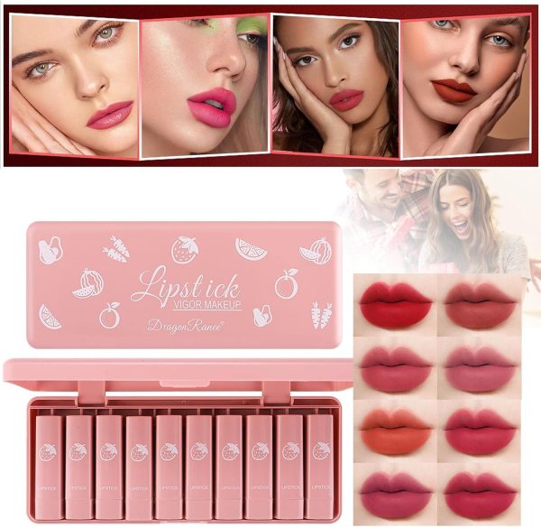 10pcs Dragon Ranee Lipsticks Set Waterproof & Long-lasting