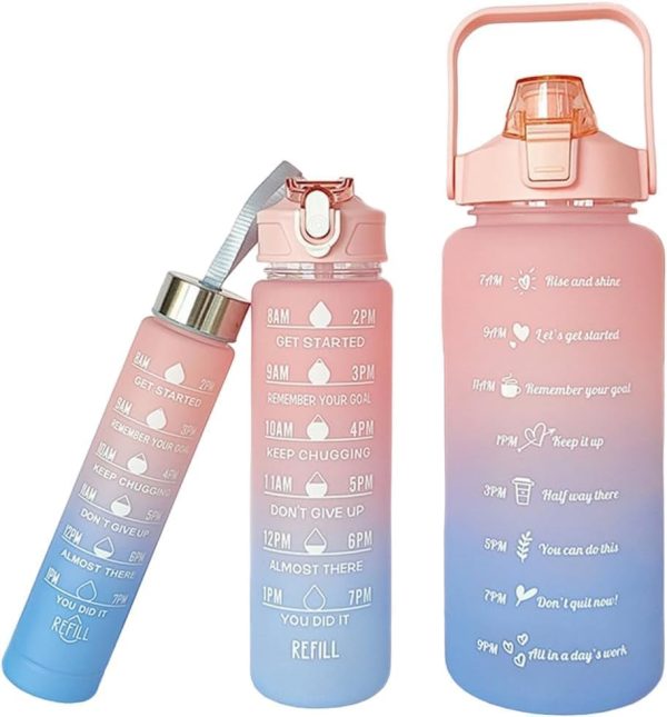 3 Pcs Water Bottles | Colorful Motivational Sports Water Bottle With Time Marker