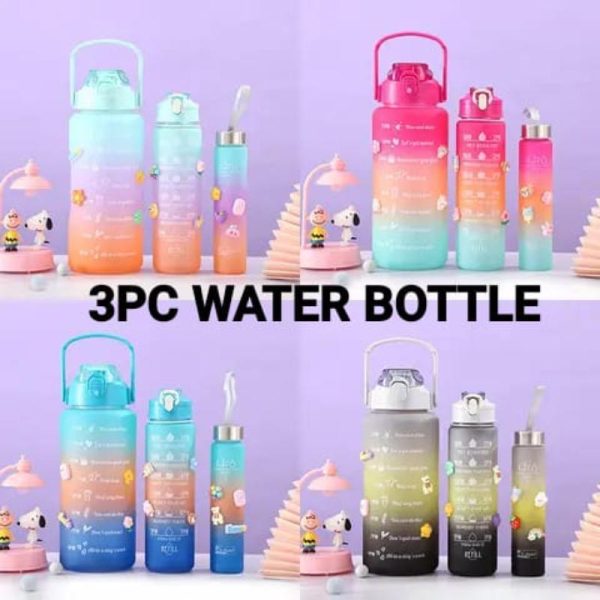 3 Pcs Water Bottles | Colorful Motivational Sports Water Bottle With Time Marker