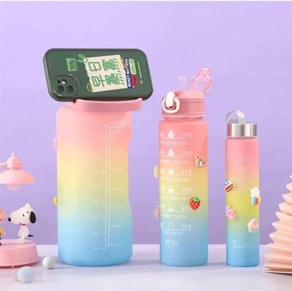 3 Pcs Water Bottles | Colorful Motivational Sports Water Bottle With Time Marker