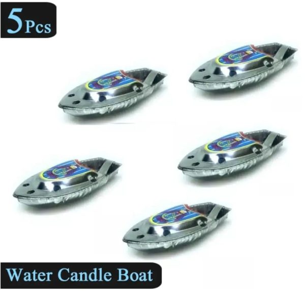 5 Pcs Set – Water Candle Boat Alloy Tin Metal Toy For Kids Boys And Girls – Bath Baby Toy Swimming Fun Toys – Pop Pop Sound