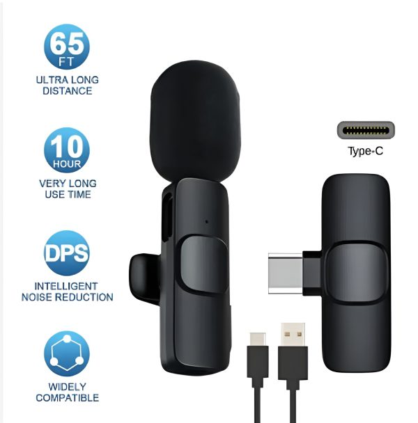 K8 Wireless Lavalier Microphone With Type-c Connector – Noise-canceling Clip-on Collar Mic – Ideal For Vlogging, Interviews, And Content Creation