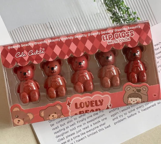 Pack Of 05 Matt Teddy Bear Lip Gloss | Lip Gloss For Girls