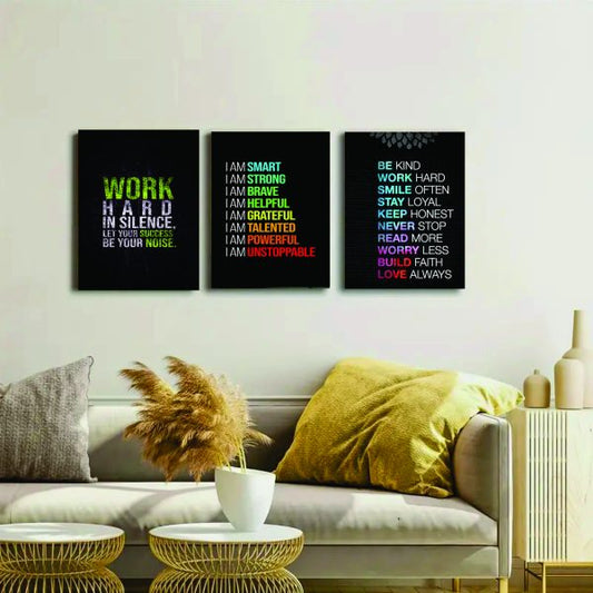 Set Of 3 Motivational Sticky Canvas Frames For Wall Decore / Sticky Phototiles